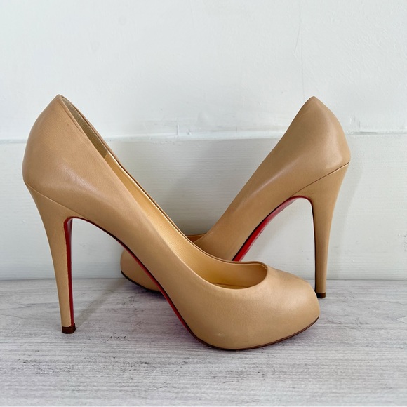 Christian Louboutin Nude with Red Peep Toe Pumps size 9.5 - Picture 9 of 12